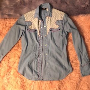 Country Western Cowgirl pearl snap shirt.